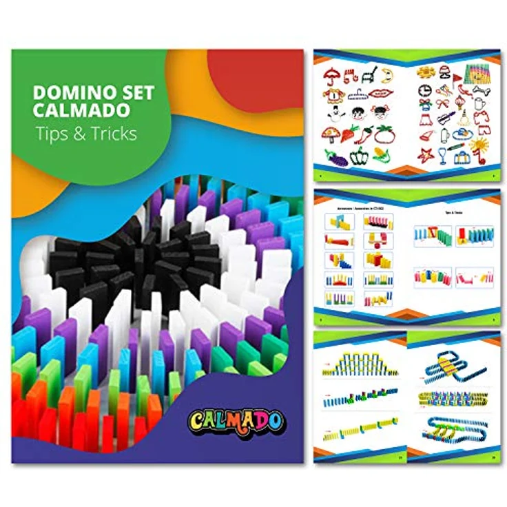 calmado Domino Family Edition, 360-teiliges Set aus Buchenholz mit Aufbewahrungstasche und Anleitung für kreative Bauideen – Bild 5