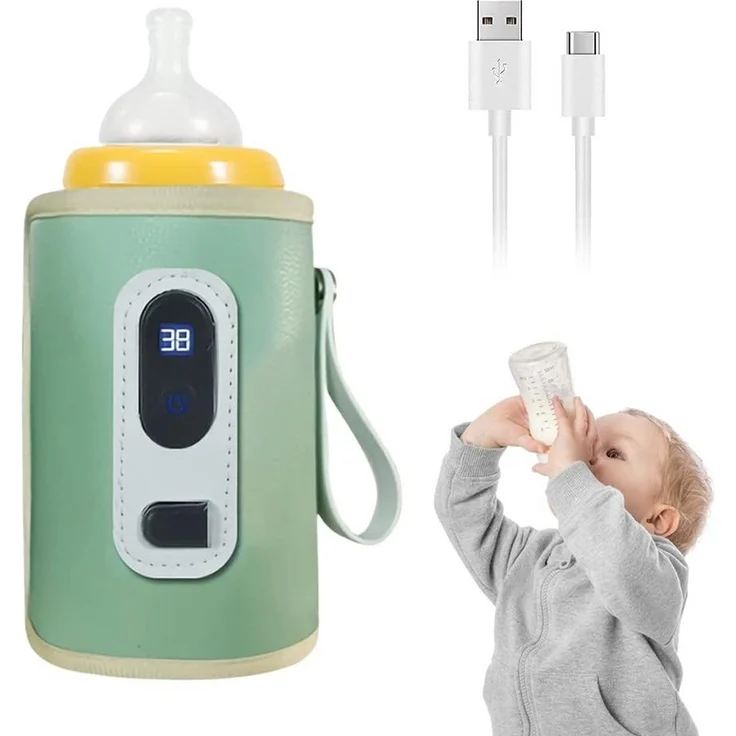 Minicloss Babyflaschenwärmer Tragbarer Flaschenwärmehalter mit 5 Temperaturstufen und LCD-Display, USB-kompatibel, ideal für unterwegs