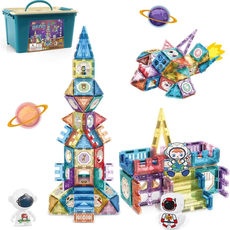 Esun Magnetspielbausteine Magnetische Bausteine, 138 Teile Starker Magnet Spielzeug Kinder, Farbenfrohe Magnetbausteine ab 3 Jahre