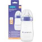 Lansinoh Babyflasche mit NaturalWave Sauger Gr. M, 240 ml - neues kompaktes Design für verbesserte Stabilität - mit stapelbarem Deckel