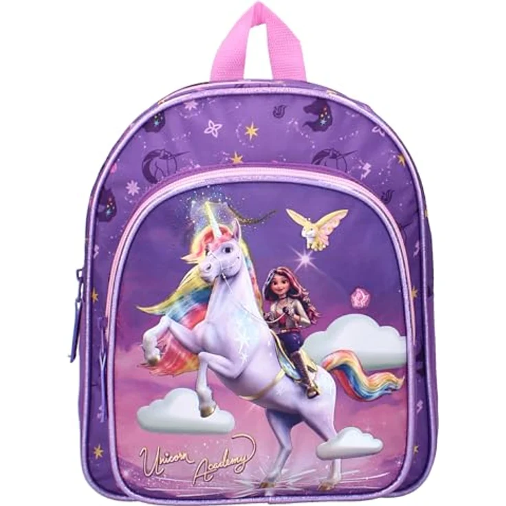 Vadobag UNICORN ACADEMY SOPHIA und WILDSTAR, Rucksack für Kinder, lila, mit 1 Hauptfach und 1 Fronttasche, gepolsterte und verstellbare Schultergurte, 30x25x11 cm – Bild 2