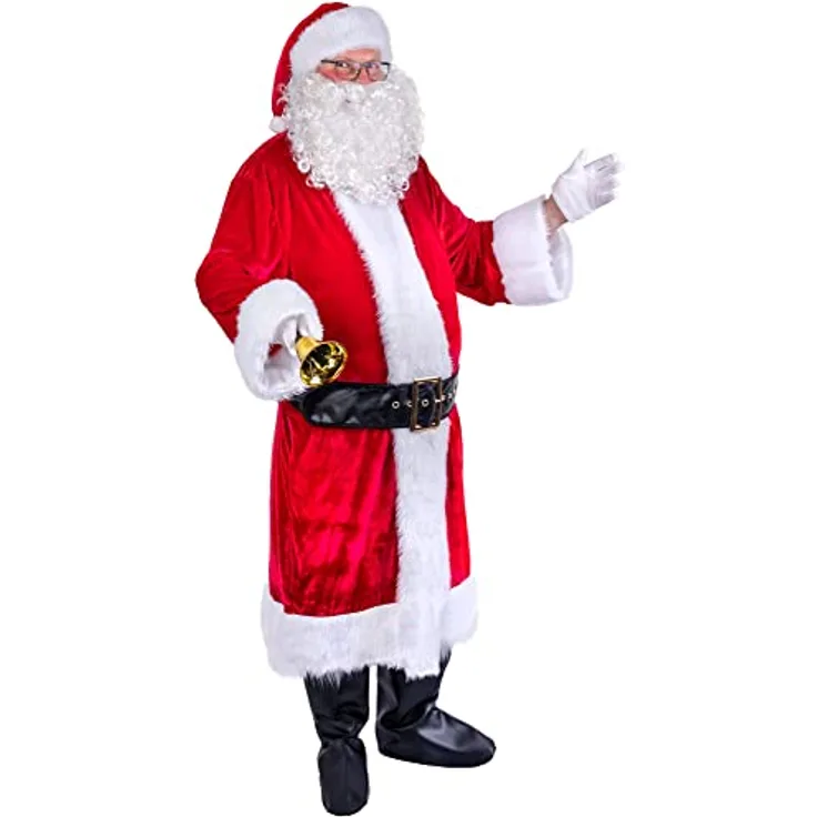 Funny Fashion Nikolaus Weihnachtsmann Kostüm Set mit Mantel Mütze und Bart | Santa Weihnachten