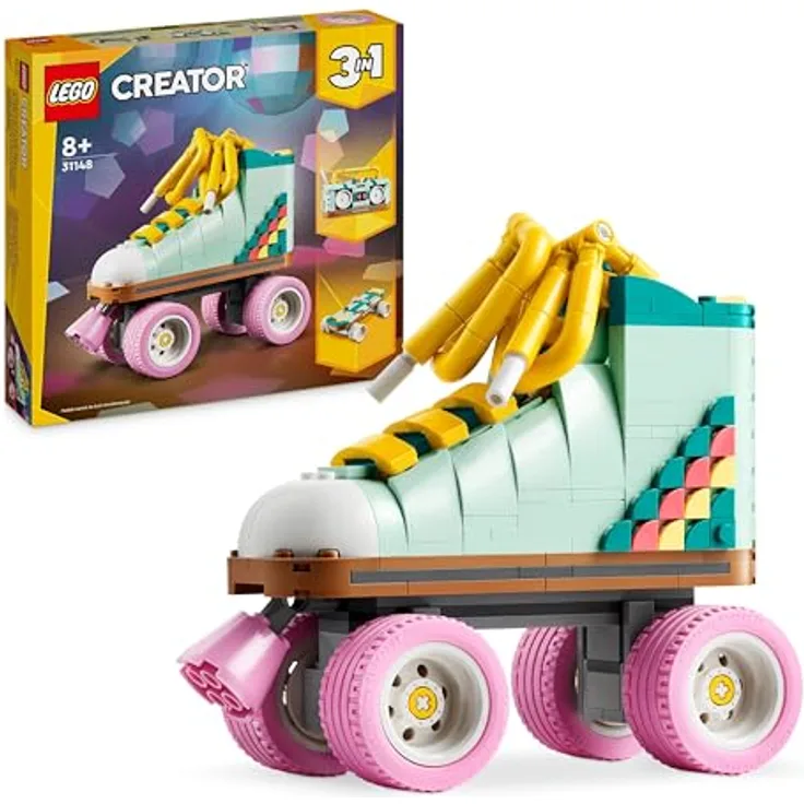 LEGO Creator 3in1 Rollschuh Spielzeug für Mädchen und Jungen mit Mini-Skateboard und Boombox, Retro-Deko für das Schlafzimmer, Geschenk zum Geburtstag für Kinder ab 8 Jahren 31148