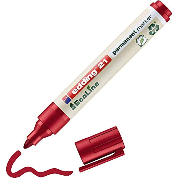 edding 21 Ecoline Permanentmarker - rot - 1 Stift - Rund-Spitze 1,5-3 mm - schnell trocknender Permanent Marker - wasserfest, wischfest - für Karton, Kunststoff, Holz, Metall - Universalmarker – Bild 1
