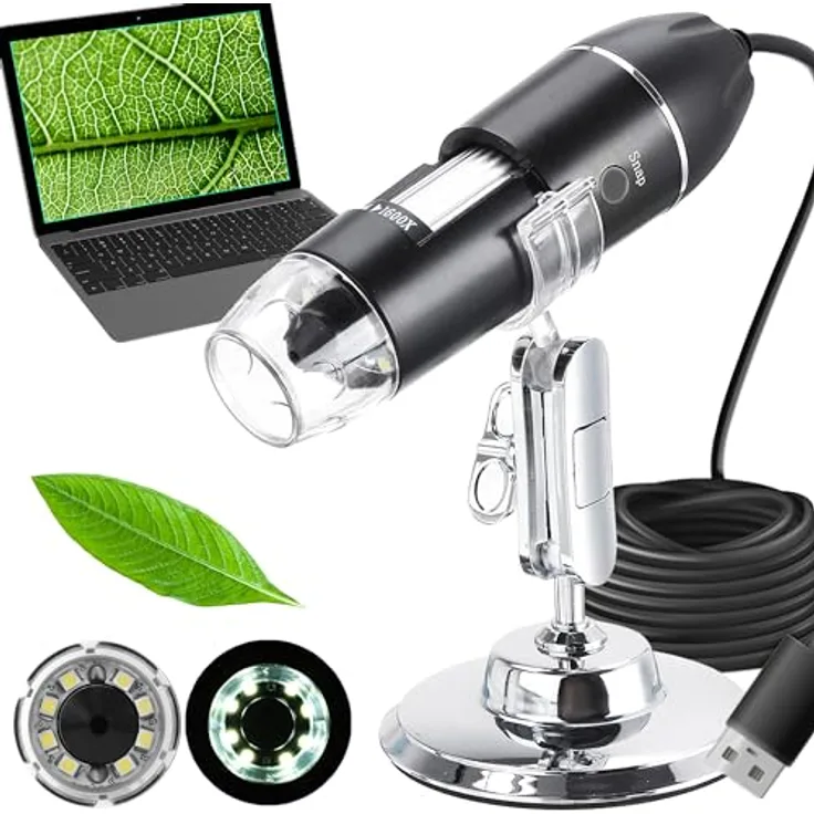 IZOXIS USB Digitalmikroskop 1600x 2Mp, hochauflösend mit 8 einstellbaren LEDs, 360-Grad drehbar, für präzise Bildaufnahmen