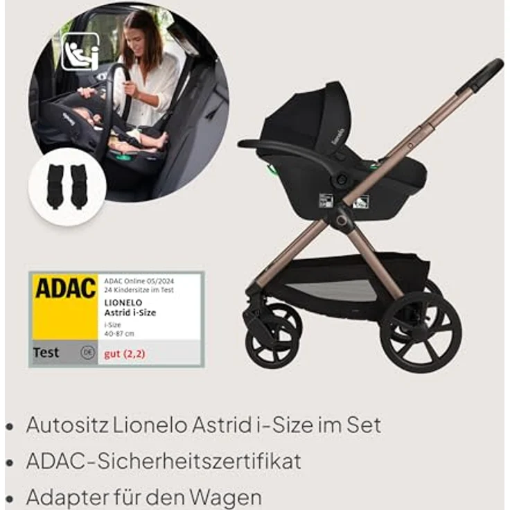 Lionelo Carmine 3 in 1 Kinderwagen, Reisesystem mit ADAC-Babyschale, Babywanne und Buggy, GravelTech Räder, UPF50+, für 0-4 Jahre (0-22 kg) – Bild 4