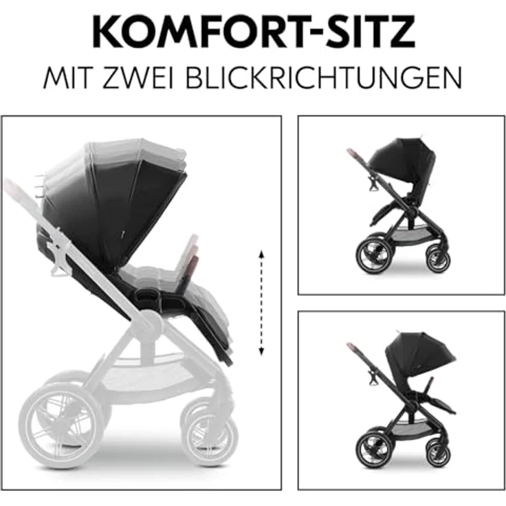 Hauck Kombikinderwagen Comfort N Care Set, Schwarz, mit 5-Punkte-Gurt, abklappbarer Fußstütze, Federung und abnehmbarer Verdeckung – Bild 4