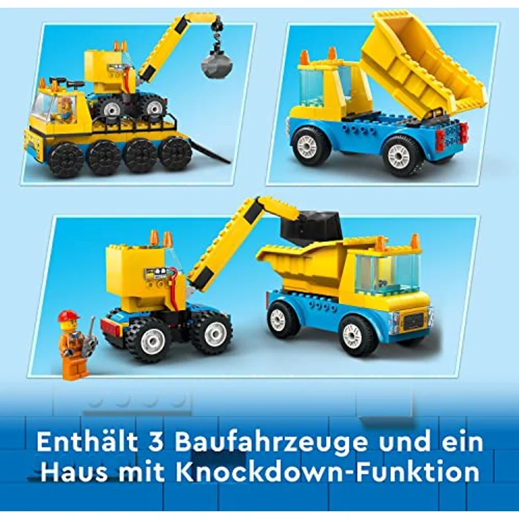 LEGO 60391 City Baufahrzeuge und Kran mit Abrissbirne, Spielzeug mit Bagger, Kipper und Transportfahrzeugen, Lernspielzeug für Kleinkinder ab 4 Jahren – Bild 3