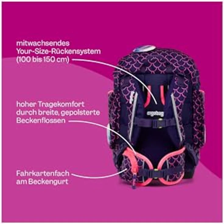 ergobag pack Set, ergonomischer Schulrucksack für 1. Klasse, 6-teiliges Set inkl. Sportrucksack und gefülltem Federmäppchen, höhenverstellbar, standfest und reflektierend – Bild 4