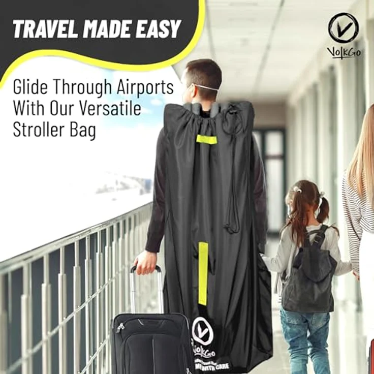 V VOLKGO Kinderwagentasche fürs Flugzeug, große Reisetasche für Jogger- und Doppelkinderwagen, robust und wasserabweisend, inkl. gepolsterte Rucksackgurte – Bild 3