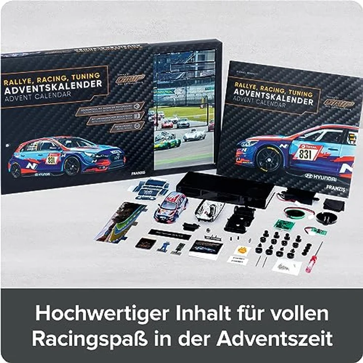 FRANZIS 67192 - Adventskalender Rallye, Racing, Tuning, powered by GRIP, Modellbausatz eines Rennfahrzeugs im Maßstab 1:43 – Bild 4