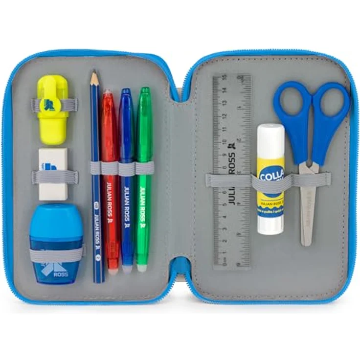 Clondo 3-Fach Federmäppchen für Jungen, gefüllt für Sonic-Fans, 46-teiliges Schulmäppchen Set mit radierbaren Stiften, Filzstiften, Buntstiften - ideal für Schule & als Geschenk – Bild 2