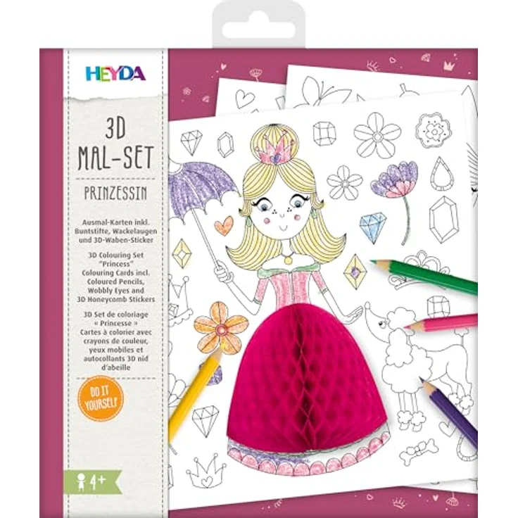 Heyda Malen nach Zahlen 3D Mal-Set Prinzessin, kompakt für unterwegs mit 10 Motiven und revolutionärem Wassertankpinsel – Bild 2