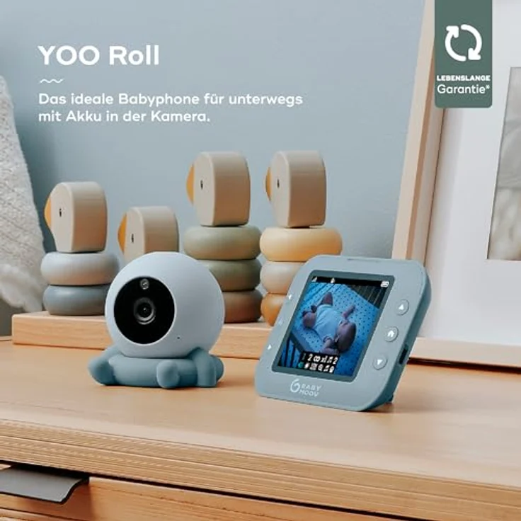 Babymoov Babyphone Yoo-Roll mit Kamera, 300 m Reichweite, wiederaufladbarer Akku, Nachtsicht, 8 Schlaflieder – Bild 2