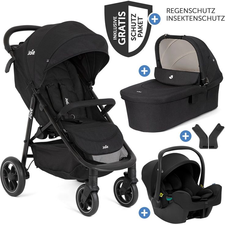 Joie 3in1 Kombi-Kinderwagen-Set Litetrax, bis 22 kg belastbar, mit Babyschale SnugLite, Babywanne Ramble XL, Adapter & Zubehörpaket - Shale, inkl. Gratis Mobilitätsgarantie