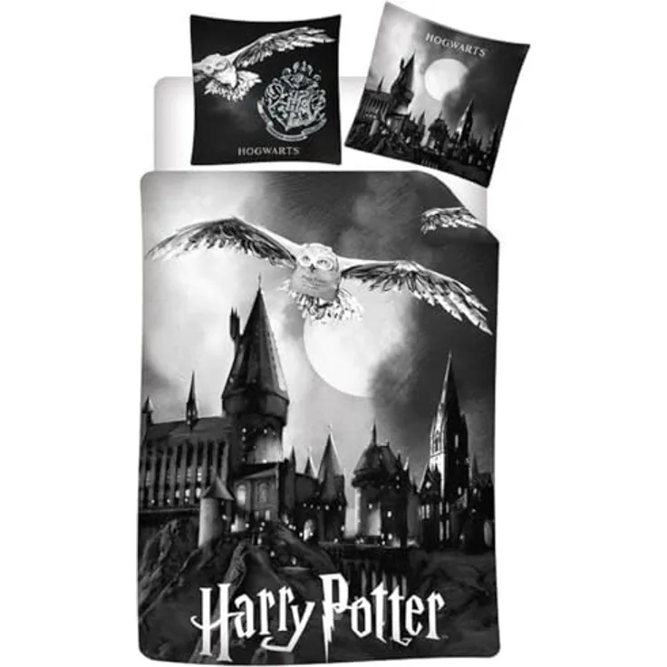 BrandMac Harry Potter Wende Bettwäsche Hogwarts 2tlg 135 x 200 cm, 100% Baumwolle, Kräftige Farben, Pflegeleicht, Blau