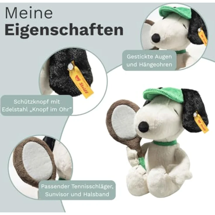 Steiff Kuscheltier Snoopy Tennis, Plüschtier für Kinder, 22 cm, weiß, Handwäsche, Original Steiff Qualität – Bild 3