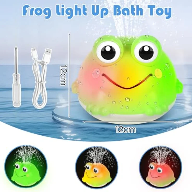 Withosent Frosch Spray Badewannenspielzeug, wiederaufladbares Wasserspielzeug mit Licht und automatischer Erkennung, für Kinder ab 1 Jahr, BPA-frei und wasserdicht – Bild 2