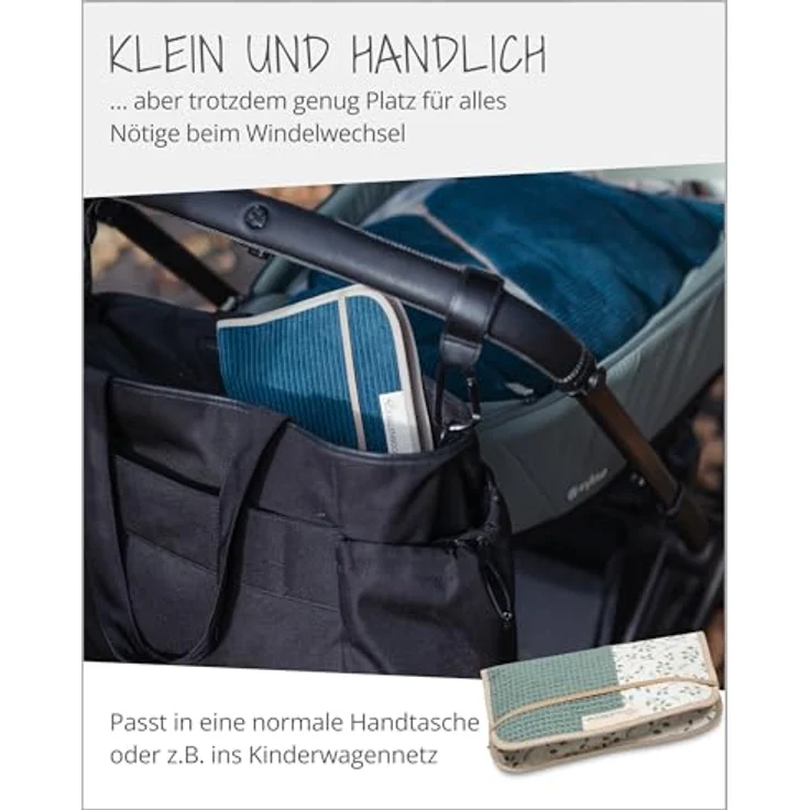 ULLENBOOM ® Windeltasche Floral-Grün, Wickeltasche für bis zu 3 Windeln mit Feuchttücher-Organizer, 100% Baumwolle, Made in EU – Bild 5