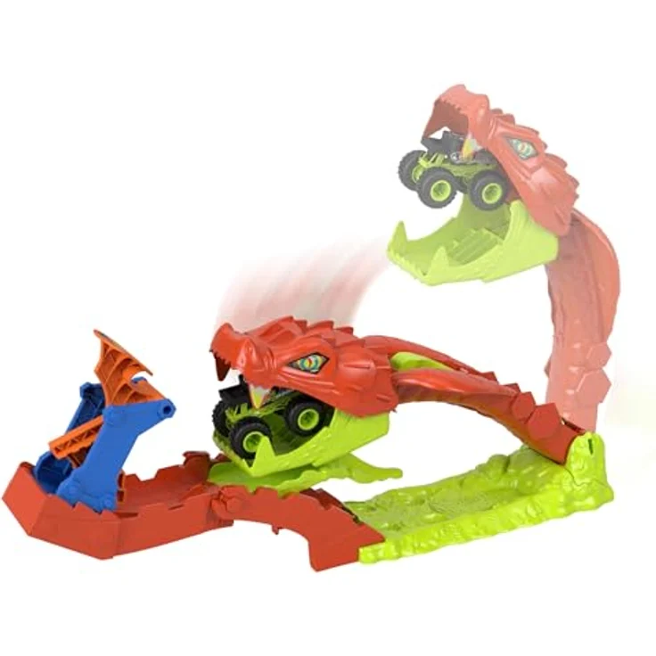 Hot Wheels Monster Trucks Snake Slam Takedown Trackset, inkl. exklusivem Bone Shaker im Maßstab 1:64, mit ausziehbarem Track und Herausforderungen für Kinder ab 3 Jahren – Bild 2