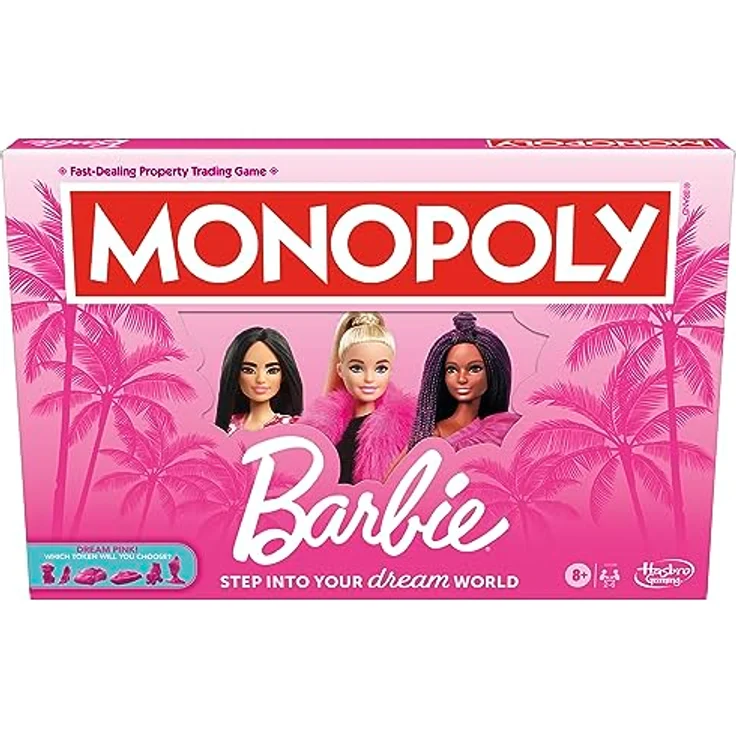 Monopoly Barbie Edition Brettspiel - Deutsche Fassung, 6 pinkfarbene Zinkspielfiguren, Traumhäuser und Traumkarriere-Karten – Bild 1