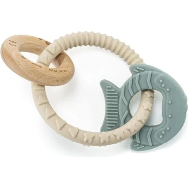 Reer BiteDuo - Silikon-Holz-Beißring für Babys - Baby Zahnungshilfe - Motorikspielzeug, beige-grün – Bild 4
