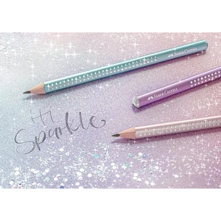 Faber-Castell 118297 Bleistifte Set Sparkle mit Spitzer, Radiergummi und 2 Bleistifte ocean metallic, ergonomische Dreikantform, bruchgeschützte Mine – Bild 3