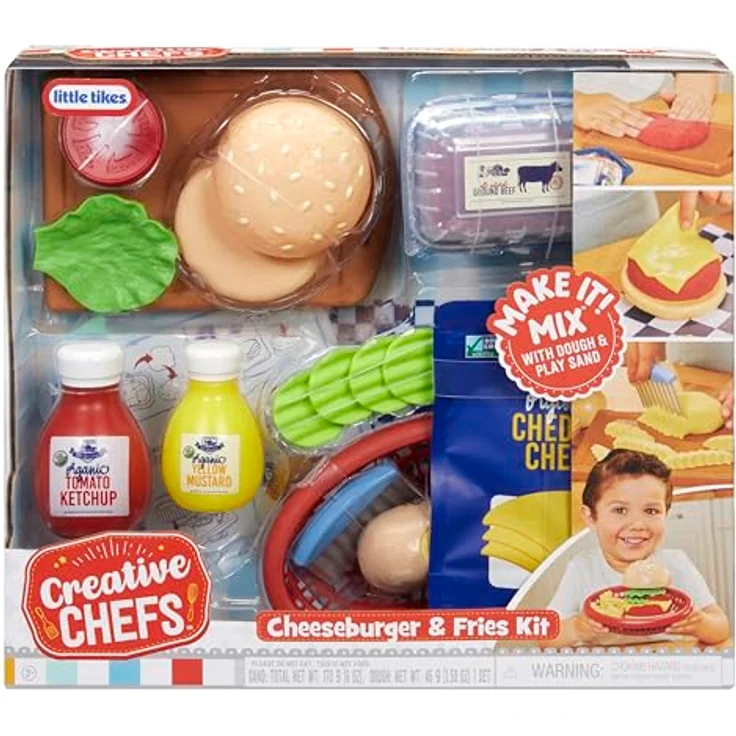 Little Tikes Creative Chefs Cheeseburger und Fries Kit, Rollenspiel-Kochset mit 22 realistischen Utensilien und Make It Mix, geeignet für Jungen und Mädchen ab 3 Jahren – Bild 1
