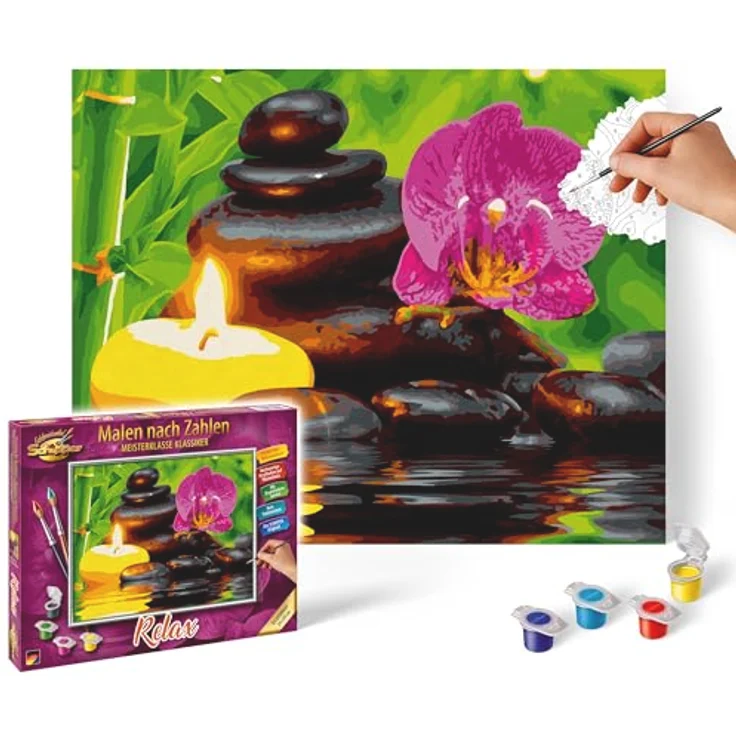 Schipper Malen nach Zahlen Meisterklasse Klassiker, Relax, beruhigendes Motiv mit Orchidee und Wasserreflexion, Made in Germany – Bild 1