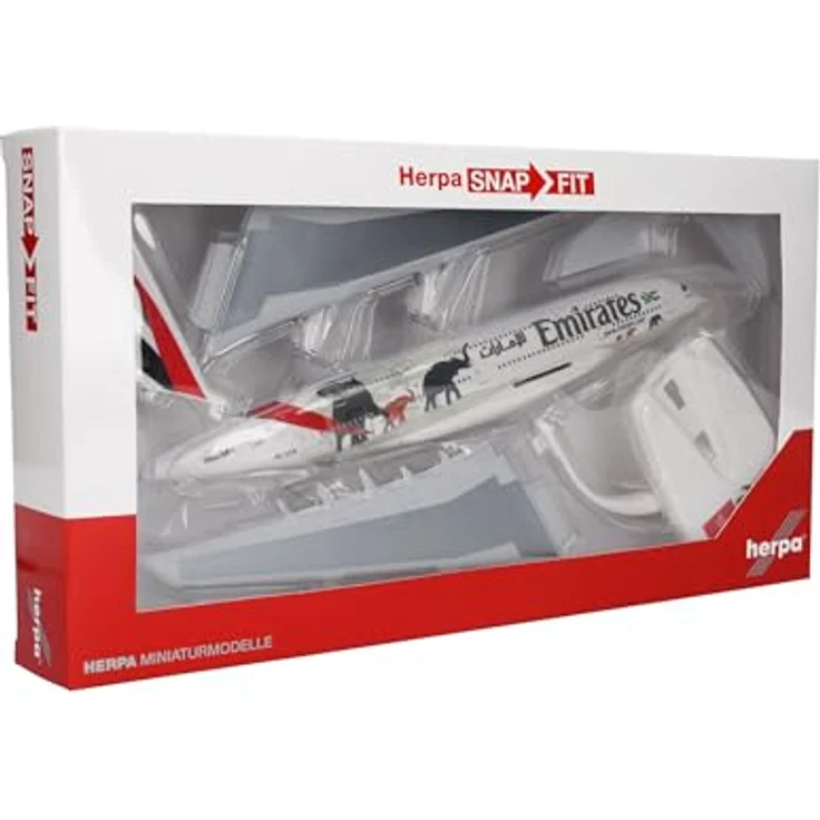herpa 612180 – Airbus A380, Emirates „United for Wildlife“, Wings, Modell Flugzeug mit Standfuß, Flieger, Modellbau, Miniaturmodelle, Sammlerstück, Kunststoff, Snap Fit - Maßstab 1:250 – Bild 7