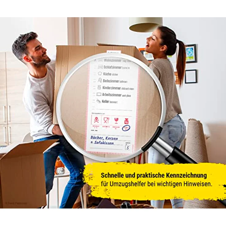 Frank Paperman | 110 x Aufkleber für Umzugskartons | Etiketten selbstklebend zum Beschriften | DIN lang hochkant | auf Deutsch und Englisch | Umzug Hilfsmittel | packing boxes – Bild 3