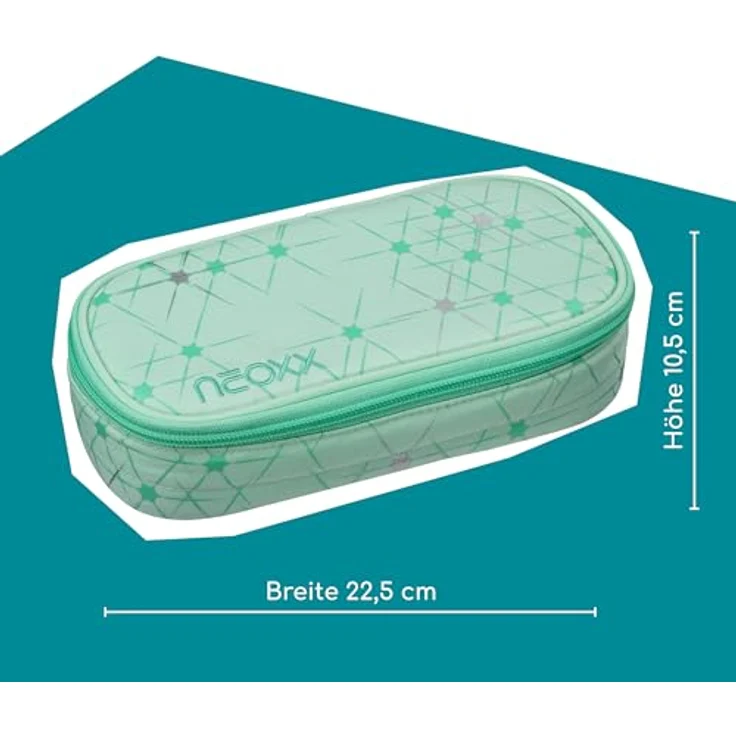 neoxx Jump Schlamperbox Mintastic, mit Reißverschluss, 10 Stifteschlaufen und Sichtfenster, aus recycelten PET-Flaschen, ideal für Schulbedarf und kreative Ordnung – Bild 4