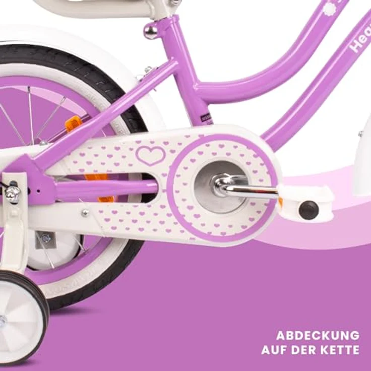 sun baby Mädchenfahrrad 14 Zoll Radgröße Heart Bike mit Abnehmbarer Schubstange (Violett, 14 Zoll) – Bild 4