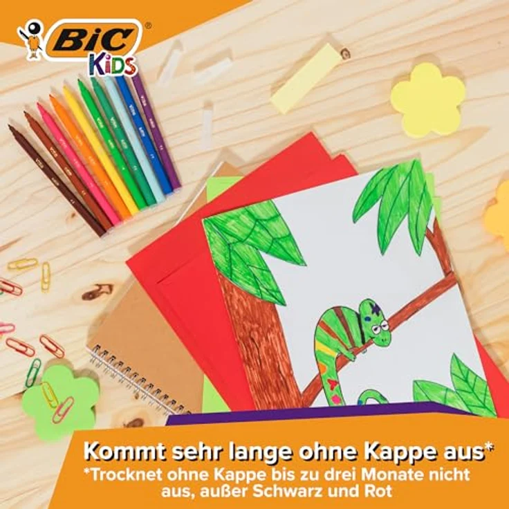 BIC Fasermaler KIDS Visa, 12er Set mit wasserbasierter Tinte, feiner Rundspitze, auswaschbar, austrocknungssicher – Bild 7