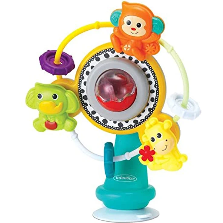 INFANTINO 315125-00 Dschungel-Riesenrad – Drehendes Riesenrad mit drei Dschungeltieren und Musik und mit praktischem Saugnapf, mehrfarbig – Bild 2