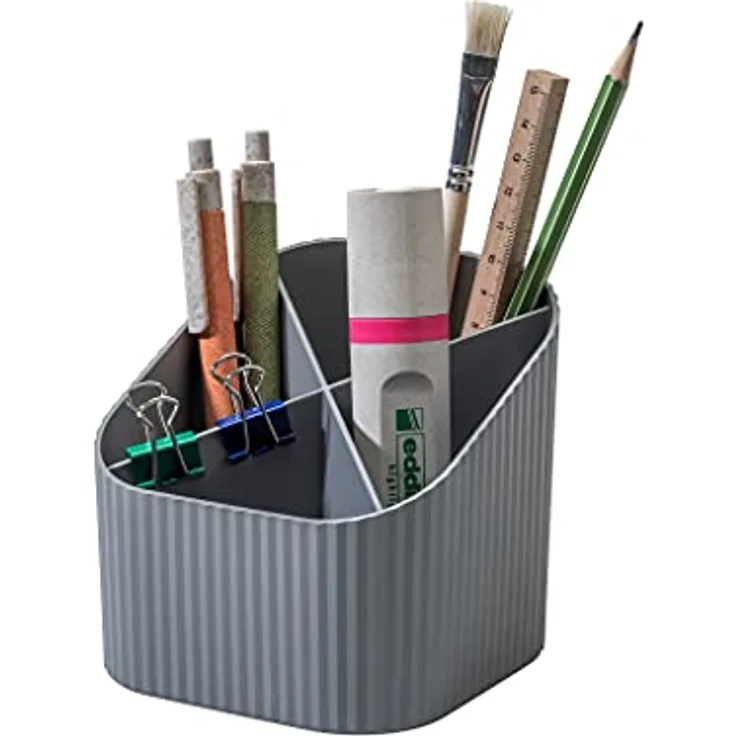 HAN Schreibtischköcher KARMA, mit 4 Fächern, umweltfreundlich aus 80-100 prozent Recyclingmaterial, Stiftehalter, 17248-18, öko-grau