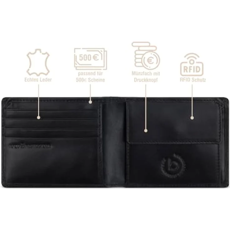bugatti Remo Portemonnaie mit RFID-Schutz, Geldbörse Querformat aus echtem Leder, schwarz – Bild 3