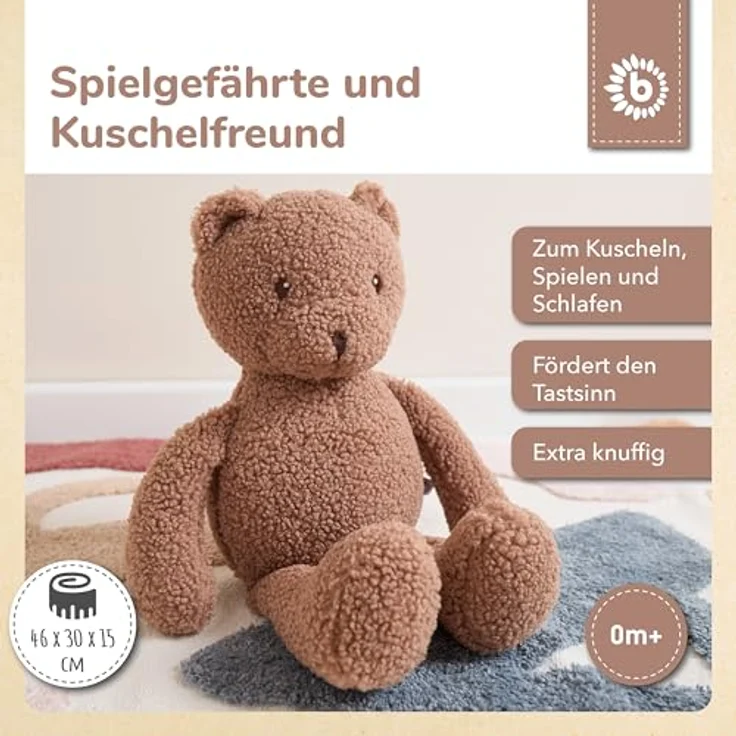Bieco Kuscheltier Bär Mika XL, 46 cm Plüsch-Teddybär aus Bouclé in praline, ab 0 Monate – Bild 2