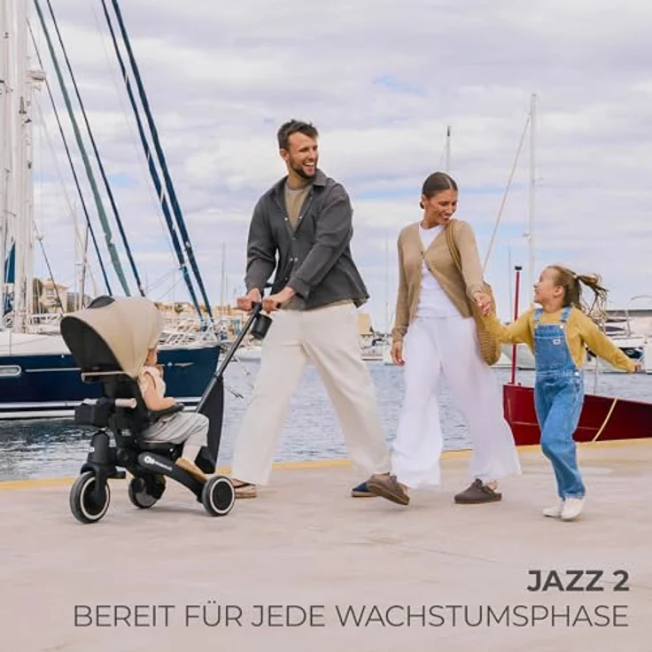 Kinderkraft Dreirad Jazz 2, 5-in-1 Klappdreirad mit 360° drehbarem Sitz, wasserdichtem Verdeck und 5-Punkt-Sicherheitsgurten – Bild 2
