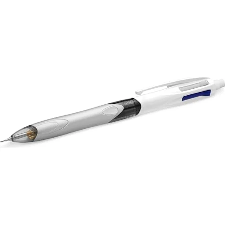 Bic 4 Colours M/HB 942104, Multifun Schreibstift mit HB-Bleistiftmine, 12 Stück, Weiß/Silber – Bild 4
