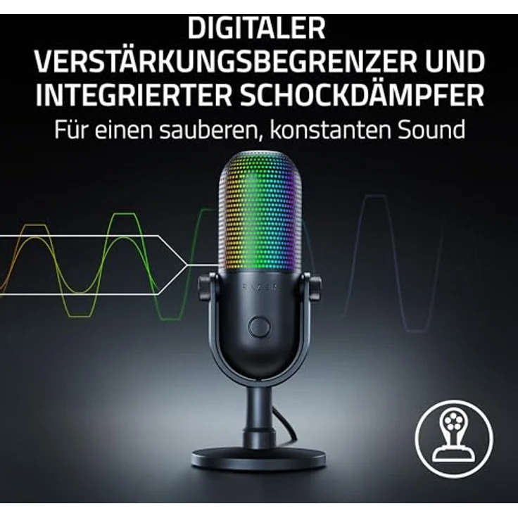 Razer Seiren V3 Chroma - RGB-USB-Mikrofon mit Tap-to-Mute (Reaktive Beleuchtung, Supernieren-Kondensator-Mikrofon, Digitaler Verstärkungsbegrenzer und integrierter Schockdämpfer) Schwarz – Bild 5