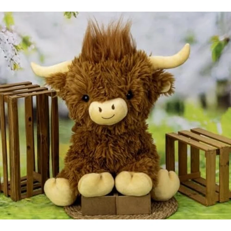 Geschenkestadl Hochlandrind Büffel, sitzendes Kuscheltier mit 43cm, hellbraun, Zottelfell – Bild 2
