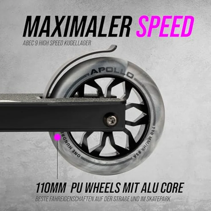 Apollo Stuntscooter Hawk - Freestyle Kickscooter für Kinder und Erwachsene, Kinderroller, Trick Roller für Jungen und Mädchen ab 6 Jahren, Stunt Scooter für Beginner und erfahrene Kids, Stunt Roller, Schwarz – Bild 3