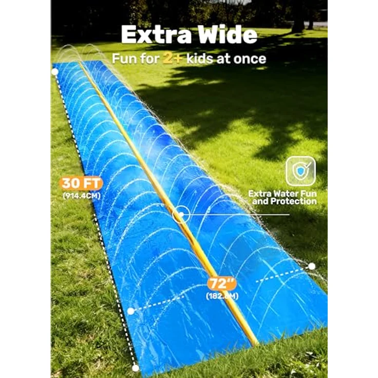 Sloosh Riesige Wasserrutsche, 30ft x 6ft mit eingebautem Sprinkler und 2 aufblasbaren Rutschbrettern für Garten und Outdoor-Wasserspiele, lebendige Farben – Bild 2
