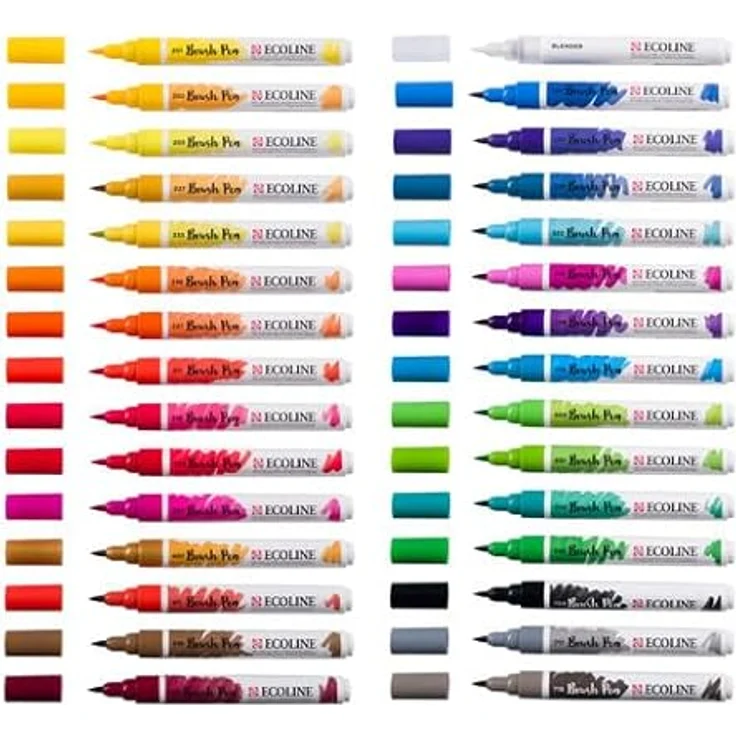 Ecoline Brush Pen-Set 30 flüssige Aquarellstifte, Grundtöne – Mischbare Pinselstifte für Handlettering und Zeichnungen – Bild 5