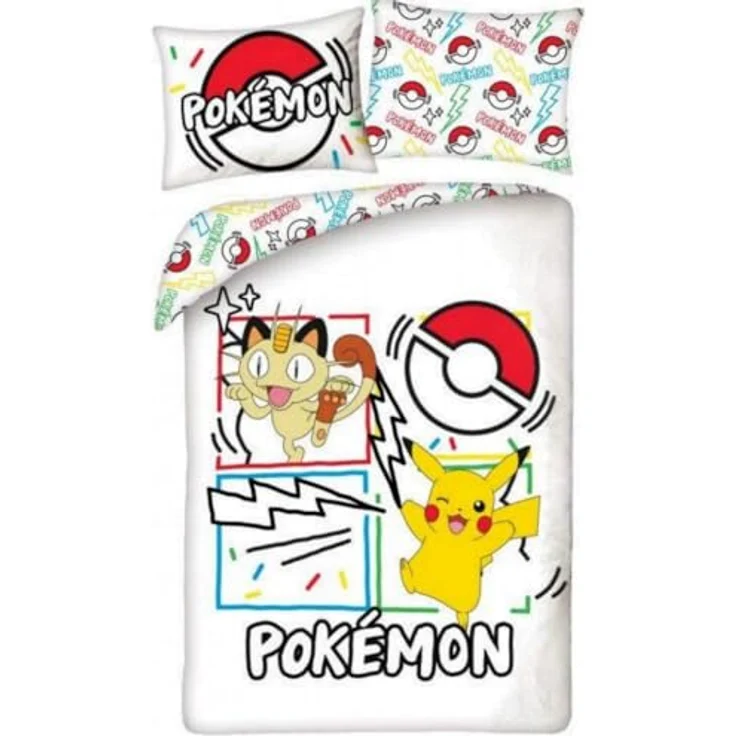 Halantex POKEMON PIKACHU und MEOWTH Bettwäsche-Set, wendbar, 140 x 200 cm Bettbezug + 70 x 90 cm Kissenbezug, 100 % Polyester, mehrfarbig, schadstoffgeprüft