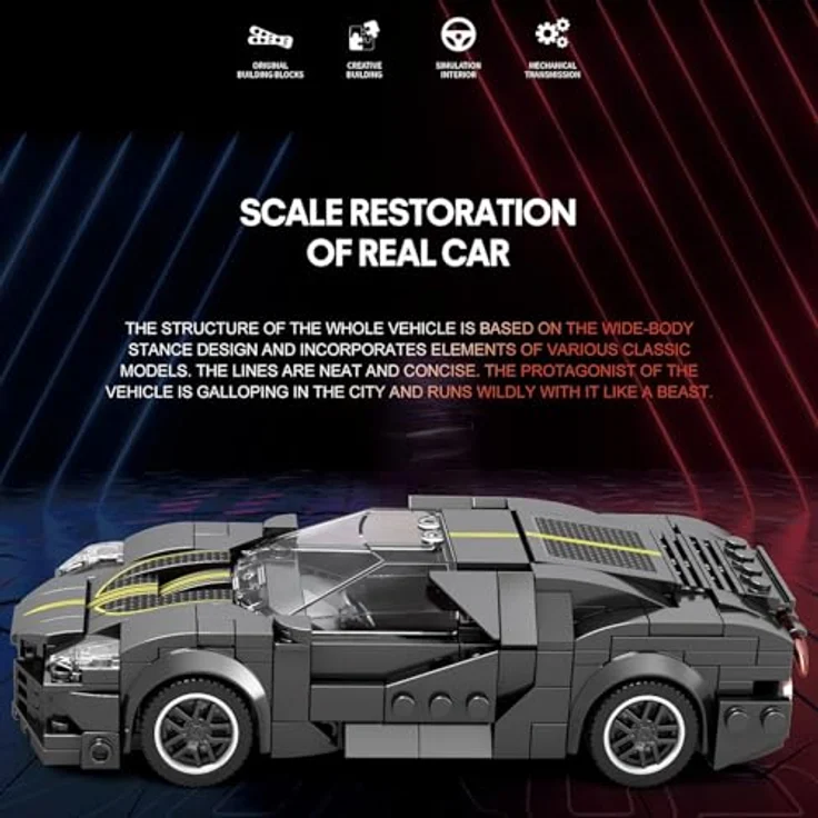 Reobrix 685 Auto La Voiture Noire, Premium Klemmbausteine Modell, 417 Teile, kompatibel mit Lego, Bausatz für Jungen und Erwachsene – Bild 3
