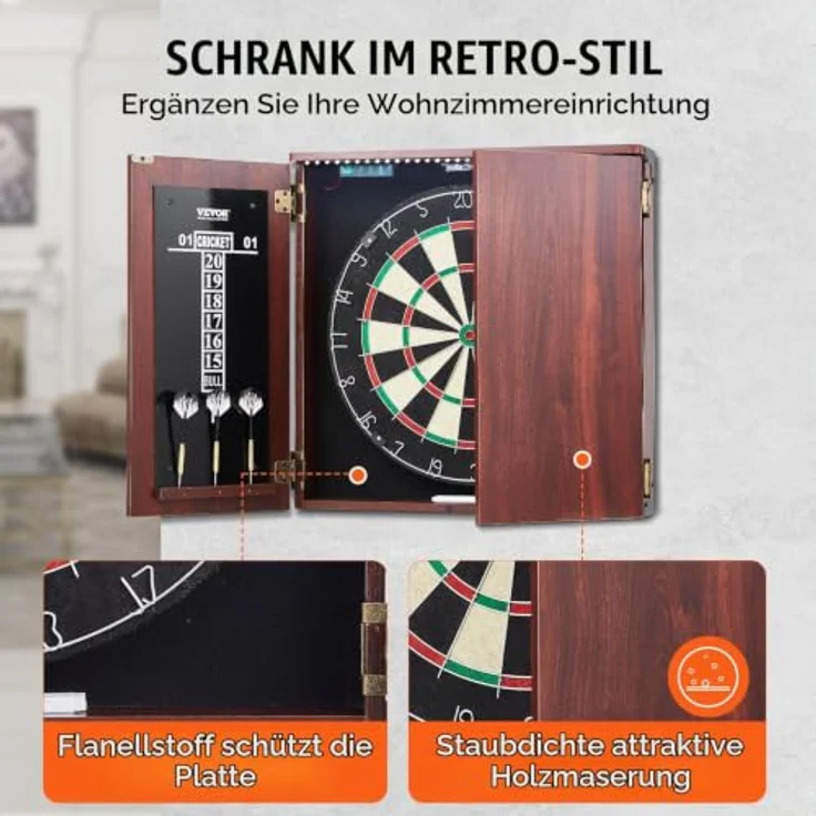VEVOR Dartboard- und Schrankset, offizielles Dartboard mit Stahlspitzen und retro Design, inkl. LED-Beleuchtung und kompletter Ausstattung – Bild 5