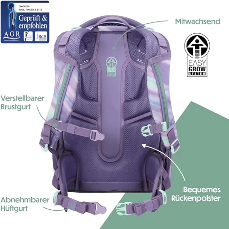 coocazoo Schulrucksack Mate, 44 cm, 30 Liter, ergonomisches Easy Grow System, Arctic Lights – Bild 4