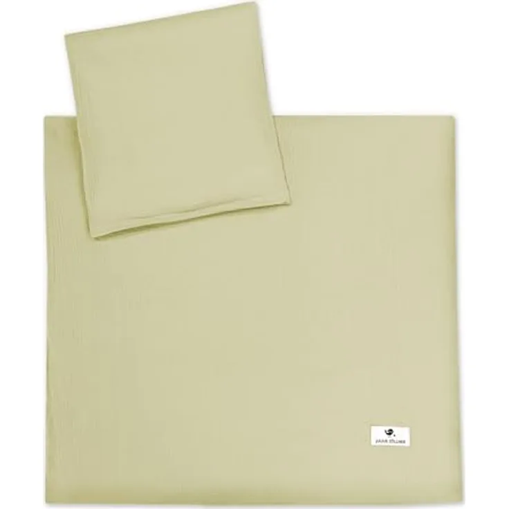 Julius Zöllner Babybettwäsche Musselin Lime, 2-teiliges Set, schadstoffgeprüft, Gr. 80x80 und 35x40 cm, hautfreundlich und atmungsaktiv